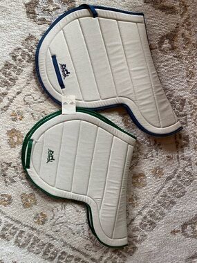 Hermes Cream Saddle Pads with Blue and Green Trim Pair